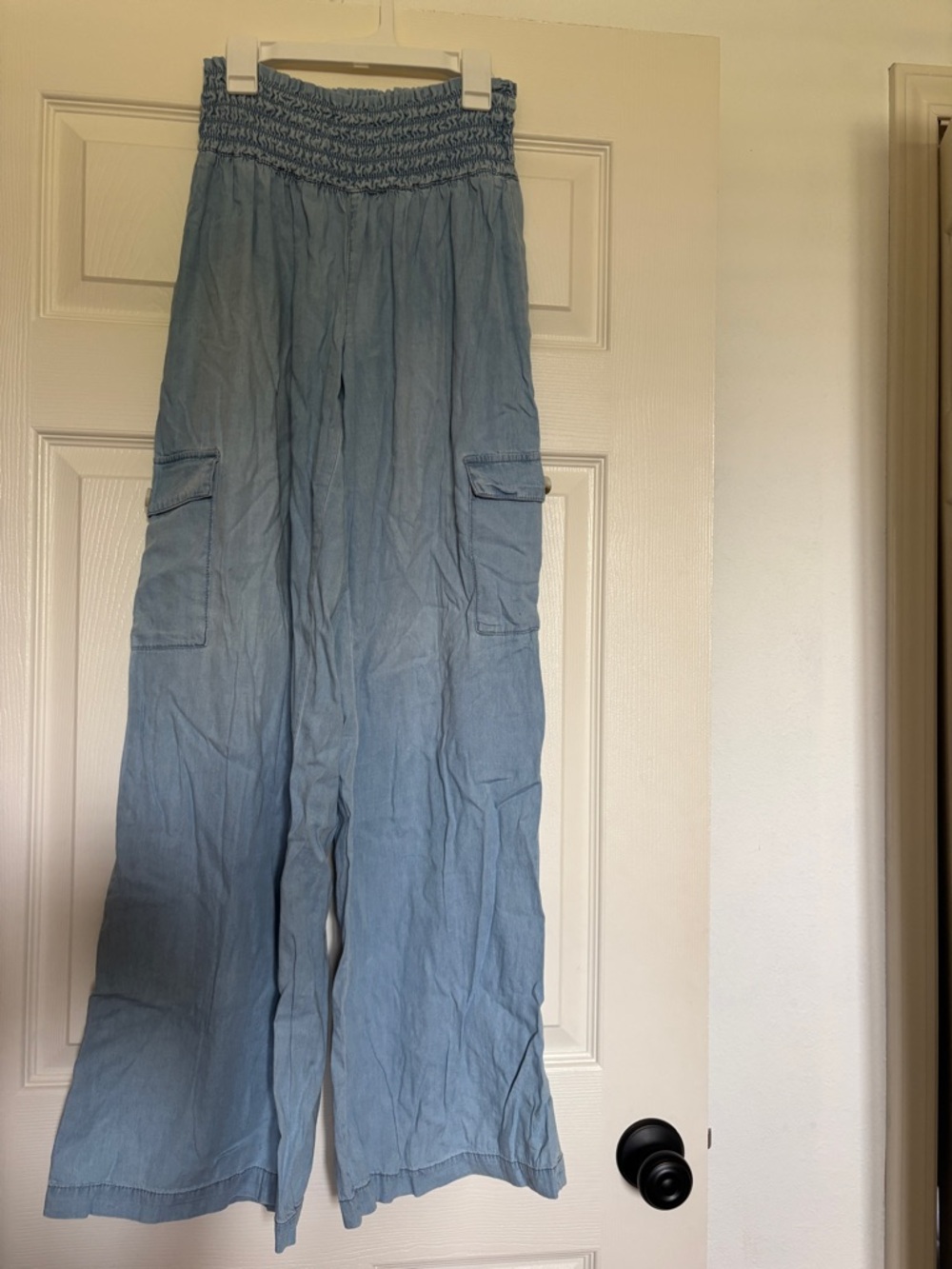 Rewash Light Blue Smocked Waist Wide Leg Pants